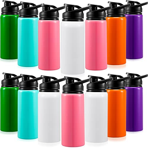 14 Pcs Aluminum Water Bottle 17 Oz Bike Water Bottles with Snap Lid Reusable Metal Water Bottle Lightweight Easy Carry Sports Water Bottle Leak Proof Gym Water Bottle for Camping Hiking (Vivid Color)
