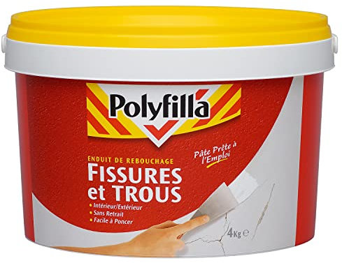 POLYFILLA Enduit de Rebouchage Fissures et Trous - sans retrait - Intérieur et Extérieur - Pâte 4Kg
