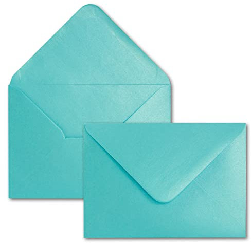 50x DIN C6 Briefumschläge, türkis mit Metallic Effekt, 114 x 162 mm, 90 g/m², beidseitig beschichtet mit Perlmutt-Effekt, Nassklebung, für Einladungen, Geburtstag, Taufe