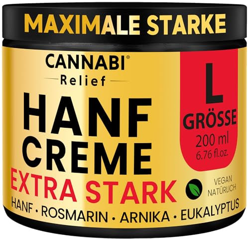 HANF CREME EXTRA STARK 200ml | Wirkt gegen Rückenbeschwerden & Muskelkater, beruhigt Füße, Knie, Nacken, Schultern | Hochdosiertes Hanf Gel und Arnikacreme | Arnika Hanföl Kampfer Menthol Rosmarin