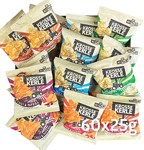 Krosse Kerle Chips | HeiMart | Mini - kleine Tüten | Sorten Mix | 60er Box | regional | glutenfrei | vegetarisch | 60 x 25g