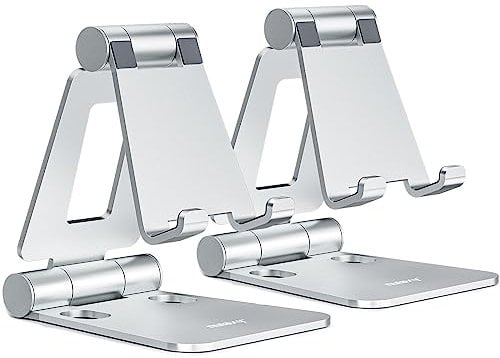 NULAXY Lot de 2 Supports de téléphone Portable Pliables, entièrement réglables, compatibles avec iPhone 15, 14, 13, 12 Pro, XS Max, XR, Tous Les téléphones, Argent et Argent