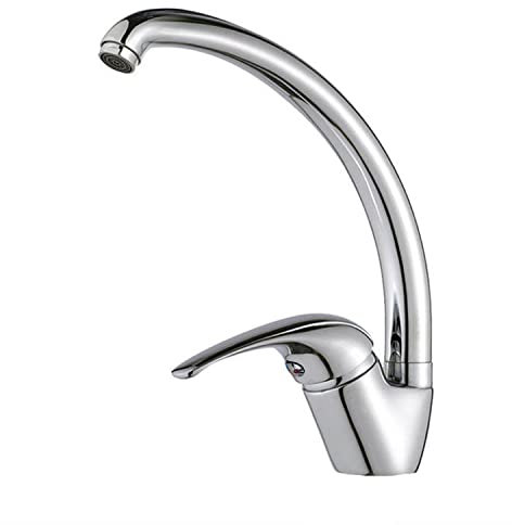 Rubinetto Miscelatore Monocomando da Cucina Cromato con Leva Laterale, Girevole a 360°, per Acqua Fredda e Calda