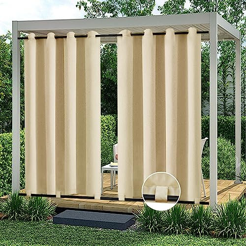 Rosnek Outdoor Curtains Waterproof,Windproof Design Pergola Curtains W 52 x L 84 with Top Grommets,Gazebo Panel Bottom Fixable Thermal Insulated for Garden,Patio,Pergola(1 Panel,Beige)