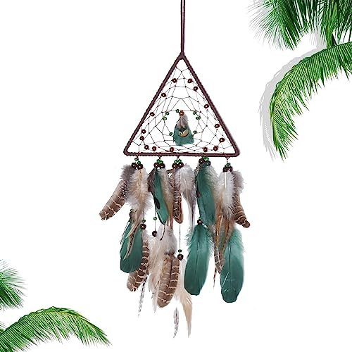 Aizuoni Feder-Traumfänger - Native Dream Catcher Wanddekoration Naturfeder - Feder-Dreieck-Traumfänger, dekorativ, geheimnisvoll für Schlafzimmer, Kinderzimmer