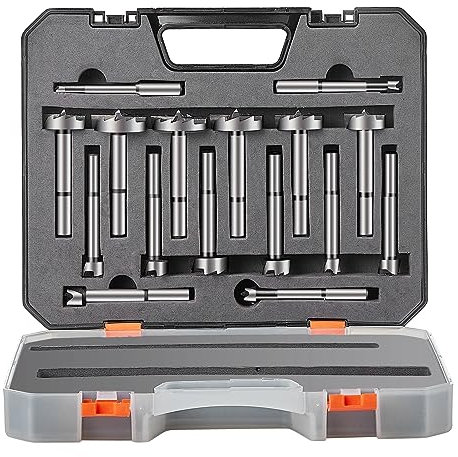 VEVOR Brocas Forstner 16 PCS Juego de Brocas Perfiladoras 1/4 a 1-5/8 Longitud 60 mm Brocas Forstner de Acero al Carbono HRC48-51 Accesorio para Taladrar en Madera Dura Contrachapada Carpintería