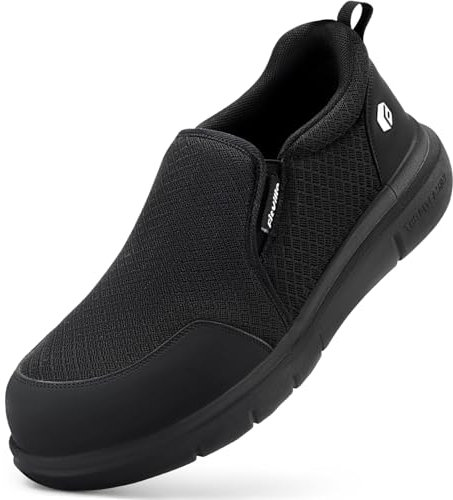 FitVille Slip On Work Shoes for Men Extra Wide Fit Composite Toe Industrial Safety Trainers for Wide Swollen Feet Black