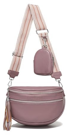 KUNKUN Sac à Bandoulière Femme Cuir Végétalien Sac Banane Femme Violet Petit Sac A Main Femmes Bandoulieres avec 5cm Sangle Sac Bandouliere et Porte-Monnaie