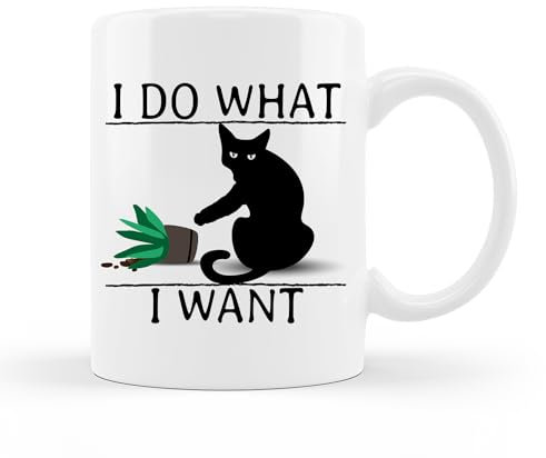 QUICQOD Funny Coffee Mug,I Do What I Want Black Cat Ceramic Cup,Cat Gifts for Cat Lover Cat Mom,Cute Cat Ceramic Cup 11 Oz