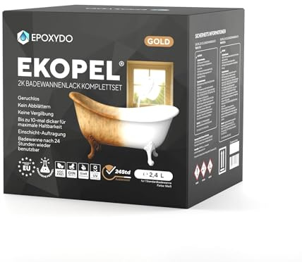 EKOPEL Badewannenlack 2K-GOLD. Geruchlos. Eine dicke, glatte Schicht. 24 St Härtungszeit. (3,35 kg (Badewanne bis zu 1,7 m Länge), weiß)