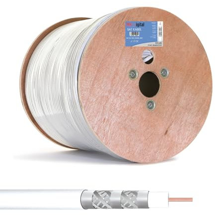 MK-Digital Koax kabel 135dB Sat Koaxialkabel, Antennenkabel 5-Fach geschirmt für DVB-S / S2, DVB-C, DVB-T, BK Anlagen, Satkabel,Schwarz,Weiß, 100-500m (Weiß - Stahl Kupfer, 500 meter)