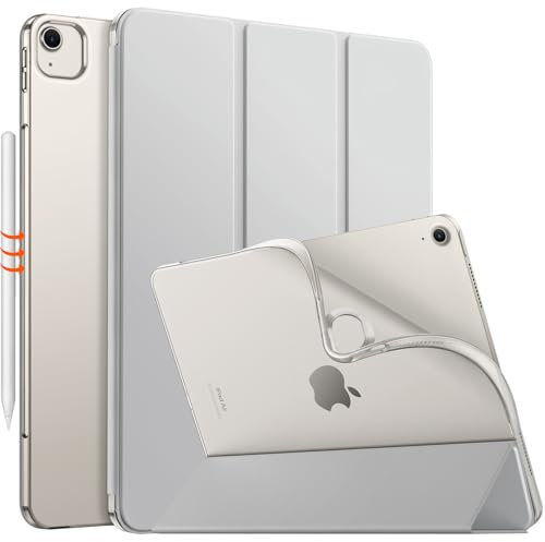 MoKo Coque pour iPad Air 13 Pouces M3 2025/M2 2024, Étui iPad Air 13 Pouces avec Coque Arrière en TPU Givré Translucide Doux, Étui Mince Smart Folio, Auto Réveil/Sommeil, Gris Clair