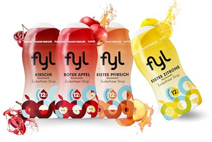fyl Zuckerfreier Sirup Starterset - 4 Geschmacksrichtungen für 48L Zero Getränk - enthält Vitamin-B-Komplex - Perfekter Durstlöscher für zu Hause und Unterwegs