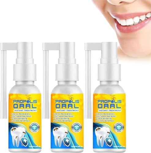 Furzero Propolis Oral Instant Treatment Spray, 10ml Propolis Mundgesundheitsspray, Teeth Total Care Mundwasser, Zahnaufhellendes Mundwasser, Erfrischender Atem (3pcs)