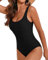 VECENEY Women Swimsuit One Piece Square Back Swimming Costume Scoop Neck Swimwear Black M