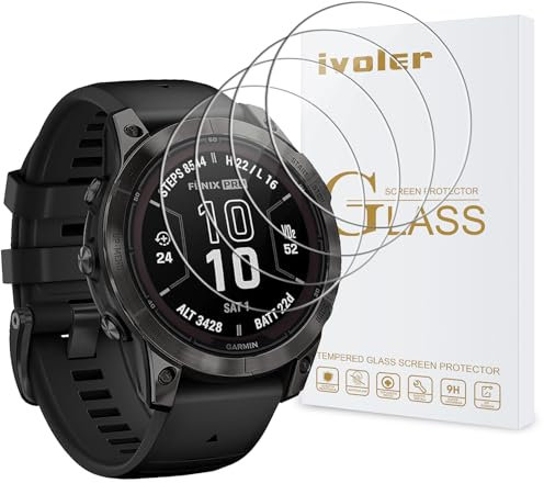 ivoler 4 Stück Schutzglas Schutzfolie für Garmin Fenix E 47mm / Garmin Fenix 7 Pro Solar/Fenix 7 Pro Solar Sapphire/Fenix 7 / Fenix 7 Sapphire Solar 47mm, 9H Härte Schutz Glas, HD Klar, Anti-Kratz