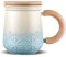 ZENS Geprägte Teetasse mit Teesieb und Deckel, 325 ml, blaue Sonnenblumen-Keramik-Teetasse für losen Tee, Teeliebhaber, Geschenke