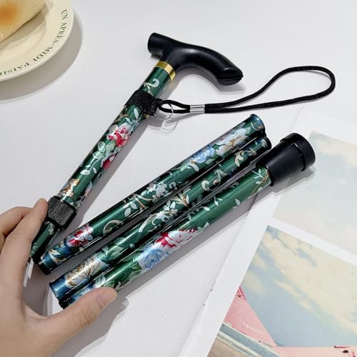 Canne de marche pliable réglable en hauteur en aluminium avec motif floral fantaisie, durable, télescopique, légère, cinq sections, randonnée de fond, extérieur, portable, personnes âgées (imprimé