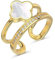 Goldener Kleeblattring für Damen, Glückskleeblatt mit Zirkonia, zierlicher, auffälliger, verstellbarer offener Zirkoniaring für Damen, Paare, Hochzeit (White)