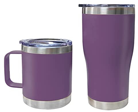 Insulated Coffee Mug with Handle, 20oz/12oz Double Wall Vacuum Stainless Steel Travel Coffee Mug Spill Proof, Powder Coated Camping Mug for Office Outdoor Hot Cold Drinks (Purple)