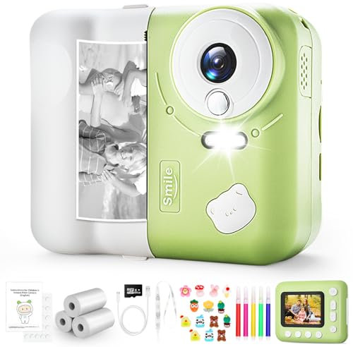 IEEILULU Camara Fotos Infantil Instantanea, 2,4 HD 1080P Camara Impresora Instantanea Niños Color con Tarjeta de 32 GB y Papel Fotográfico, Regalos Cumpleaños para Niñas de 3 a 12 Años (Verde)