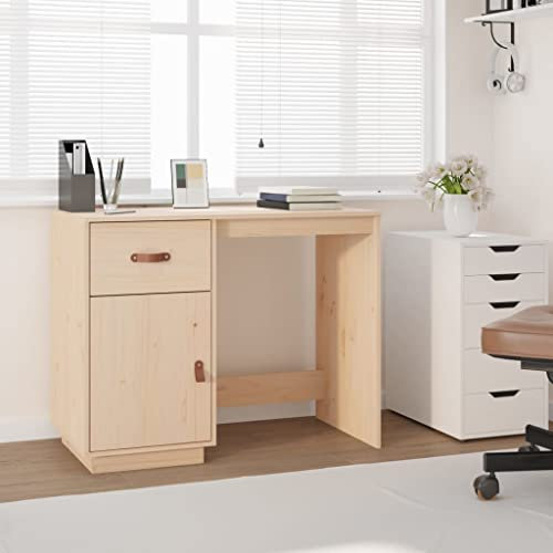 Higsose Schreibtisch im Arbeitszimmer 95x50x75 cm Massivholz Kiefer Modernen Computertisch Zuhause mit 1 Schublade und 2 Fächern für Aufbewahrung von Büchern, Zeitschriften