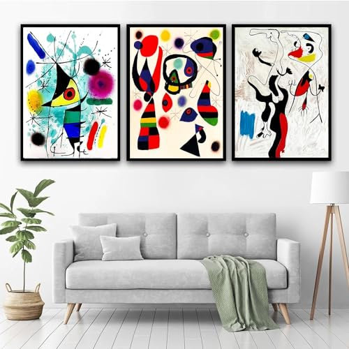Waeta Rnvzx Joan Miro Poster Surrealismus Leinwand Malerei Abstrakte Ausstellung Kunstdrucke Joan Miro Wandkunst für Wohnzimmer Wohnkultur Bild 40x60cmx3 Kein Rahmen