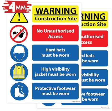 RDLCAR Lot de 2 panneaux de sécurité rigides de 4 mm pour chantier et bâtiment, 300 mm x 400 mm, panneaux de sécurité multi-dangers avec couleurs haute visibilité