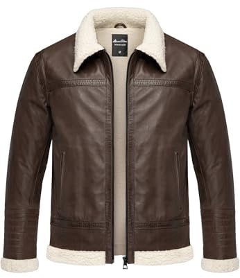 Amaci&Sons Herren Echtleder Jacke gefüllte Fell Lederjacke 9110 Dunkelbraun M