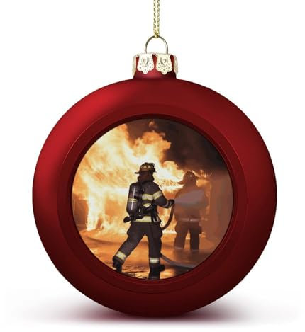 2024 Weihnachtskugel-Ornamente, 6,1 cm, bruchsicher, Feuerwehrmann, Flamme, Weihnachtsbaumschmuck, Kugeln, roter Stil, hängende Weihnachtsschmuck für Weihnachtsbaum, Feiertagsdekoration