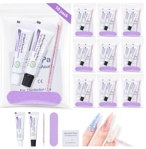 SAVILAND 10-Pack Solid Nail Glue Gel & Glue Remover Kit: 30 Days Super Long-Wear Plant-Based Gel Glue for Press-On Nails with 5s Fast Nail Glue Remover, Vitamin E & Castor Oil Travel Pocket-sized Set