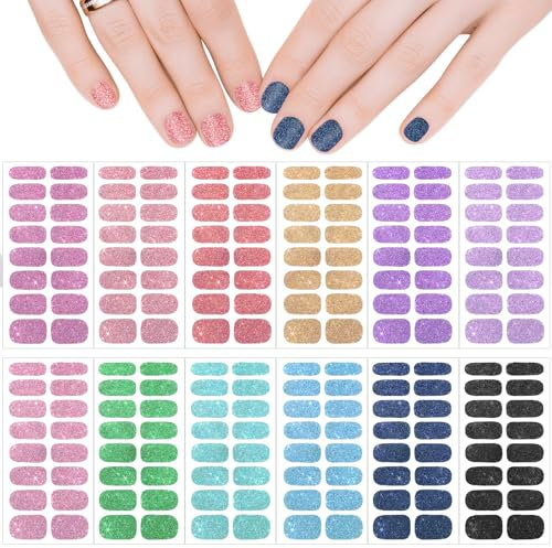 YUXIANLB 12 Bögen Nagelaufkleber Für Frauen Glitzer Nagelaufkleber Nagellackstreifen Selbstklebende Nagelsticker Für Nagelkunst Glänzende Vollabdeckende Nagellackaufkleber