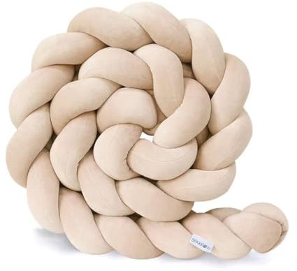 RZYW Bettschlange Baby Geflochten, Bettschlange Geflochten, Bettschlange, SeitenschläFerkissen Baby, Superweich Knotenkissen, Bettschlange Baby, Baby Bettumrandung Geflochten,Beige,2m