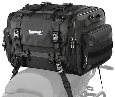 ENJOHOS Hecktasche Motorrad Tasche 40-60L Gepäckrolle Motorrad Erweiterbar Motorradtasche Gepäcktasche Wasserdicht Satteltasche Reisetasche Sitztaschen Rücksitztasche mit Schultergurt, Regenhülle