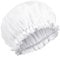 Gorro de ducha con forro de rizo para mujer, reutilizable, doble capa, grande, forrado de tela de rizo, impermeable, gorro de baño para cabello largo y grueso (blanco)