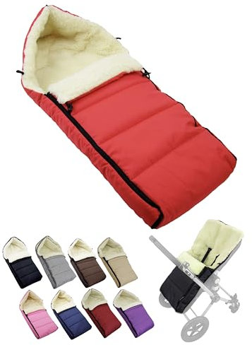 Fußsack [Winterfußsack für Kinderwagen] Buggy Babyschale oder Schlitten Babyfußsack mit Lammwolle kuschelig warm waschbar 108cm (rot)