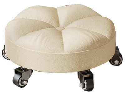 KTREZ 360° schwenkbarer Stuhl niedriger Stuhl, rollende kurze Hocker kleine Hocker imitiert Lederhocker Stil einfache Bewegung und komfortable Arbeit, 14 cm Höhengewicht Kapazität 350 Pou beige