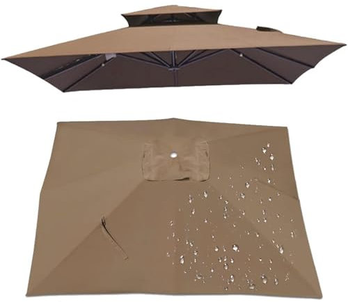 2.5x2.5m/3x3M 8 Ribs Square Patio Umbrella Replacement Canopy Hanging Offset Cantilever Outdoor Patio Umbrella Cover Canopy 8 Rib Replacement Top (Canopy ONLY) (Khaki,2.5×2.5M(8.2ft×8.2))