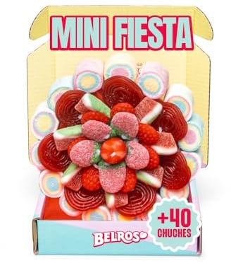 BELROS Tarta Golosinas Mini 12,5cm. Mix Chuches. 400g de Cumpleaños y Celebraciones. Ideal para Regalos. Combinación Chuches Dulces y Ácidas. Ocasión Especial Mama y Papá