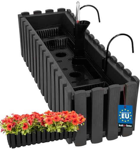 KOTARBAU® Pot de Fleur - Jardiniere de Balcon - Plastique - 58 x 18 x 16 cm - Gris - Jardinieres Exterieur - Système D'Arrosage - Jardinière Suspendue