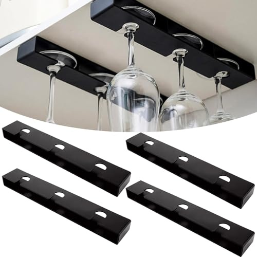VIDETOL 6 Stück Weinglashalter zum Umhängen, Glashalter Hängend, Weingläser Halter Unter Dem Schrank, Weinglashalter Wand Schwarz für Bar, Restaurant, Küche