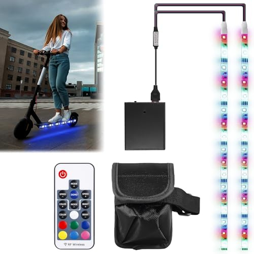 Elektro Scooter Streifen Lichter, RGB Electric Scooter Lichtleiste mit Fernbedienung, Wasserdichtes LED Strip Light für Skateboard, Roller