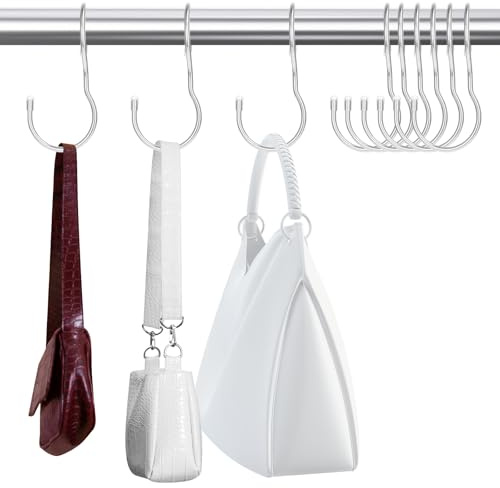 Bewudy S Haken, 6 Stück 90° Twist Hacken für Kleiderstange, Heavy Duty Metallhaken Einhängen 10cm Silber Mehrzweckhaken Handtaschenaufhänger Geldbörsenhaken haken für Schrank Küche Bad