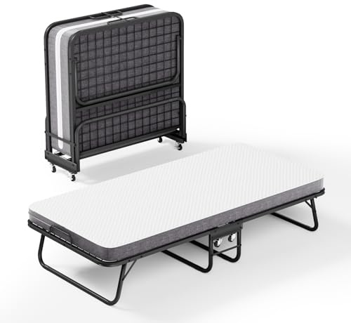 Jaxenor Klappbett 90x190 Erwachsene mit Rollen, Faltbares Gästebett mit 10 cm Memory Foam Matratze, Gästebett Klappbar für Gästezimmer, Hotel & Camping, Schwarz