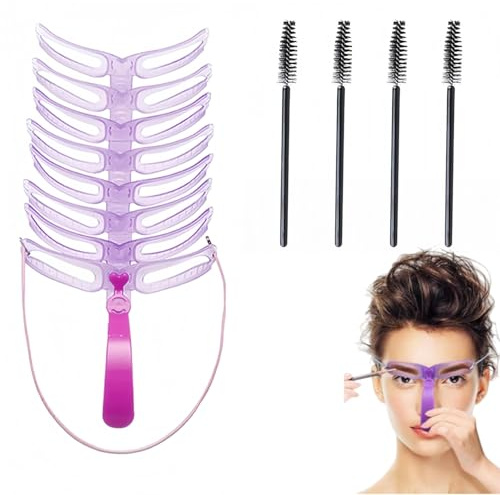 Heyumybit 8 Pièces Pochoirs à Spochoirs à Sourcils,4 Pinceaux à Sourcils,Pochoir Sourcils Reutilisable,Tampon à Sourcils,Débutant Maquillage Pochoirs à Sourcils Kit pour Femmes
