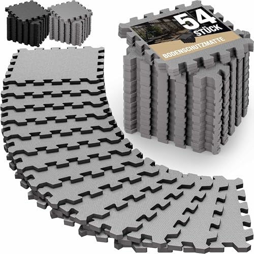 MONZANA Bodenschutzmatte Fitness & Pool 18x 36x 54x Stück Fitnessgerät | Rutschfester Schaumstoff, Puzzlematte, 1,5 & 3 & 4,6 qm, Trainingsmatte, Erweiterbar, Wasser- & Schweißabweisend Grau Schwarz
