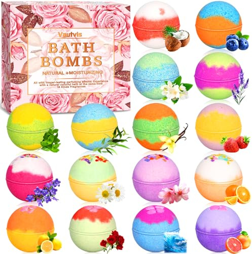 Vautvis Badebomben Geschenkset, 16 Stück Badebomben für Frauen, Badekugeln Weihnachten, Badebombe, Duschbomben Mit Natürlichen ätherischen Ölen, Frauen Entspannung Geschenk, Weihnachtsgeschenkidee