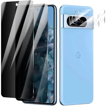Lyootam 2 Pack Privacy Screen Protector for Google Pixel 8 Pro + 2 Pack Camera Lens Protector, Anti Spy Tempered Glass Film, 9H Hardness, Scratch Resistant, Case Friendly