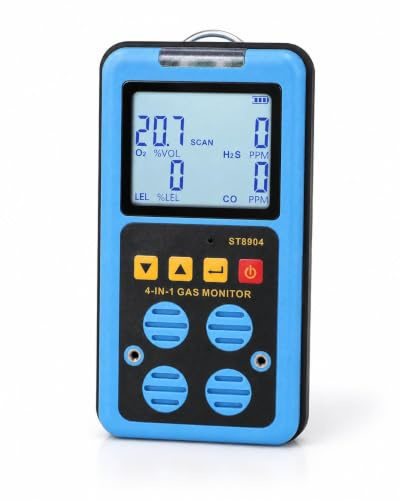 TIKATARER Moniteur de Gaz 4 en 1, CO H2S O2 LEL Mesure Précise Sonore Lumière Vibration Alarme Affichage rétroéclairé Détecteur de Gaz avec 3 Modes D'alarme pour Laboratoire