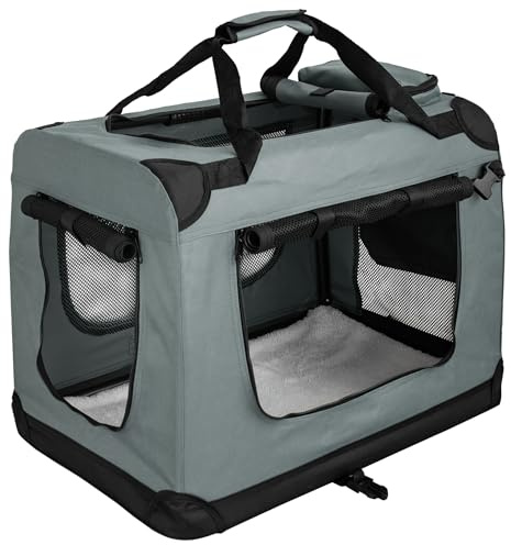 Faltbare Hundebox Transporttasche Transportbox Auto Hunde Box Petigi | M - 60 x 42 x 45 cm, Dunkelgrau, Katze, Kaninchen, Klein, Transport, Tasche